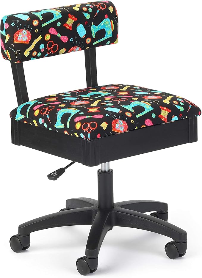 Arrow Height Adjustable Hydraulic Sewing Chair Black with Black Riley