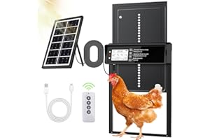ONKO Automatic Chicken Coop Door Solar Powered with LCD Display, Automatic Chicken Door with Timer & Light Sensor - Remote Control, Anti-Pinch Safety Design & Durable Aluminum Alloy Construction