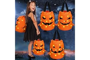 Talltalk 3 Pcs LED Light Halloween Trick or Treat Bag Drawstring LED Halloween Pumpkin Candy Bucket Light up Multipurpose Reusable Goodies Bags for Kids Halloween Supplies Favors (Orange)