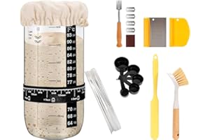 Jeasor Sourdough Starter Kit, Sourdough Starter Jar Glass, Sourdough Bread Baking Supplies, Includes Starter Jar with Cloth Cover, Date Marked Feeding, Scraper, Thermometer Band and More (600 ml)