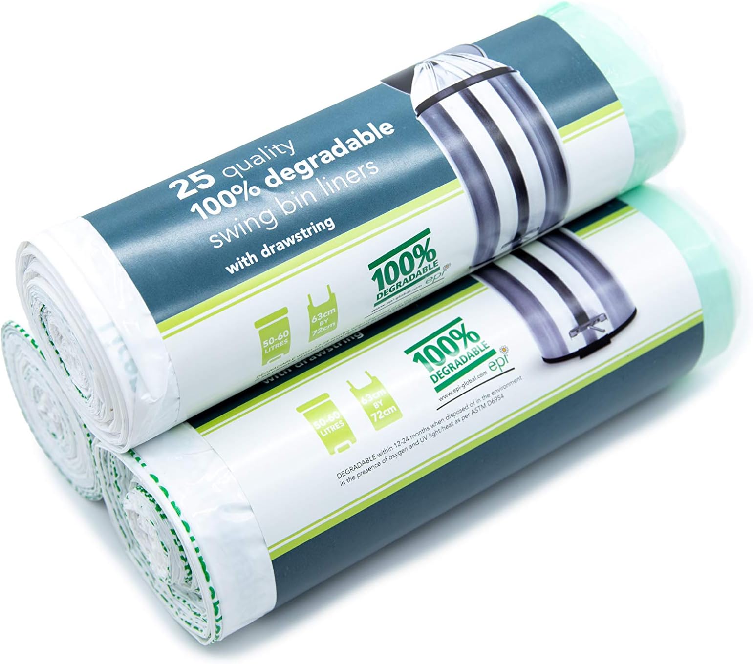 75 x Evaness 100% Degradable Bin Bags with Drawstring | 50/60 litres - Biodegradable Bin Bags