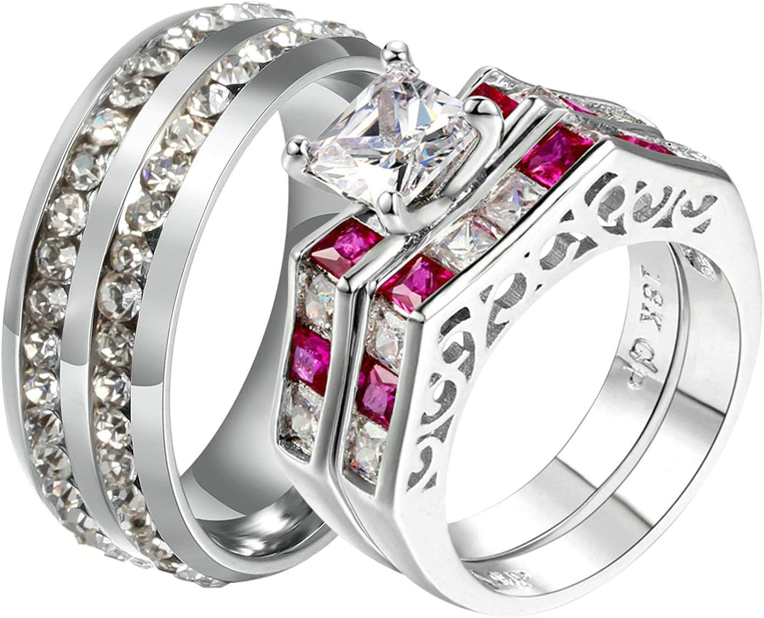 Aooaz 6.3&8MM Silver Plated Ring Square Shape Engagement Ring Sets for
