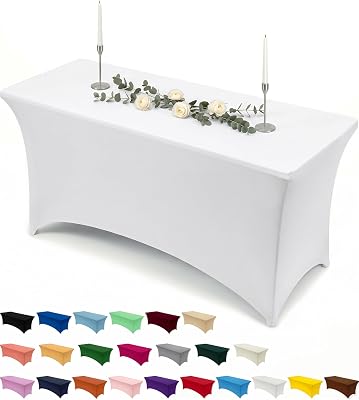 1 pacote de toalhas de mesa retangulares de poliéster (6 pés - 183 cm) elásticos, capas de mesa para casamentos, bares, artesanato, exposições (branco)