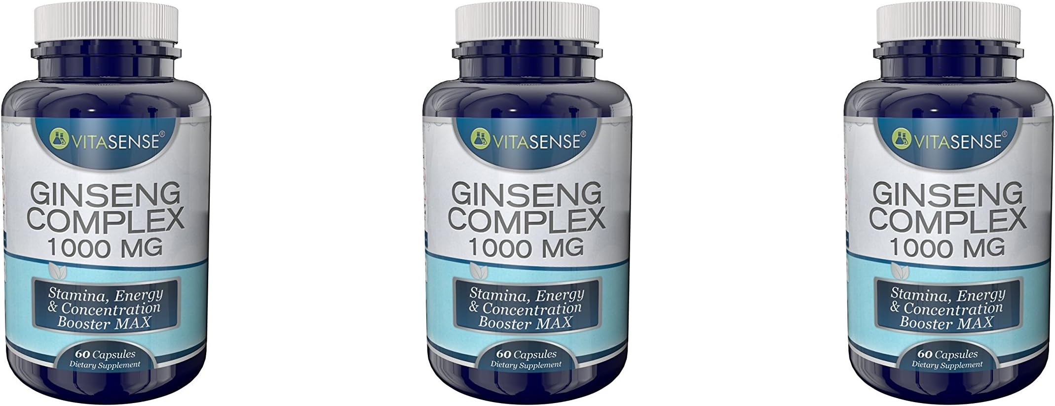 TRIPLE PACK (Pack of 3) Vitasense Ginseng Complex 1000 mg - Stamina, Energy & Concentration Booster MAX - 60 capsules
