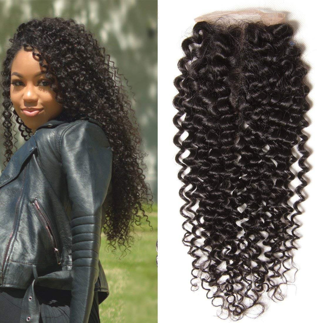 Unice Hair Malaysian Curly hair 4x4 Lace Closure Free Part, 100% Unprocessed Human Virgin Hair Natural Color (18inch)