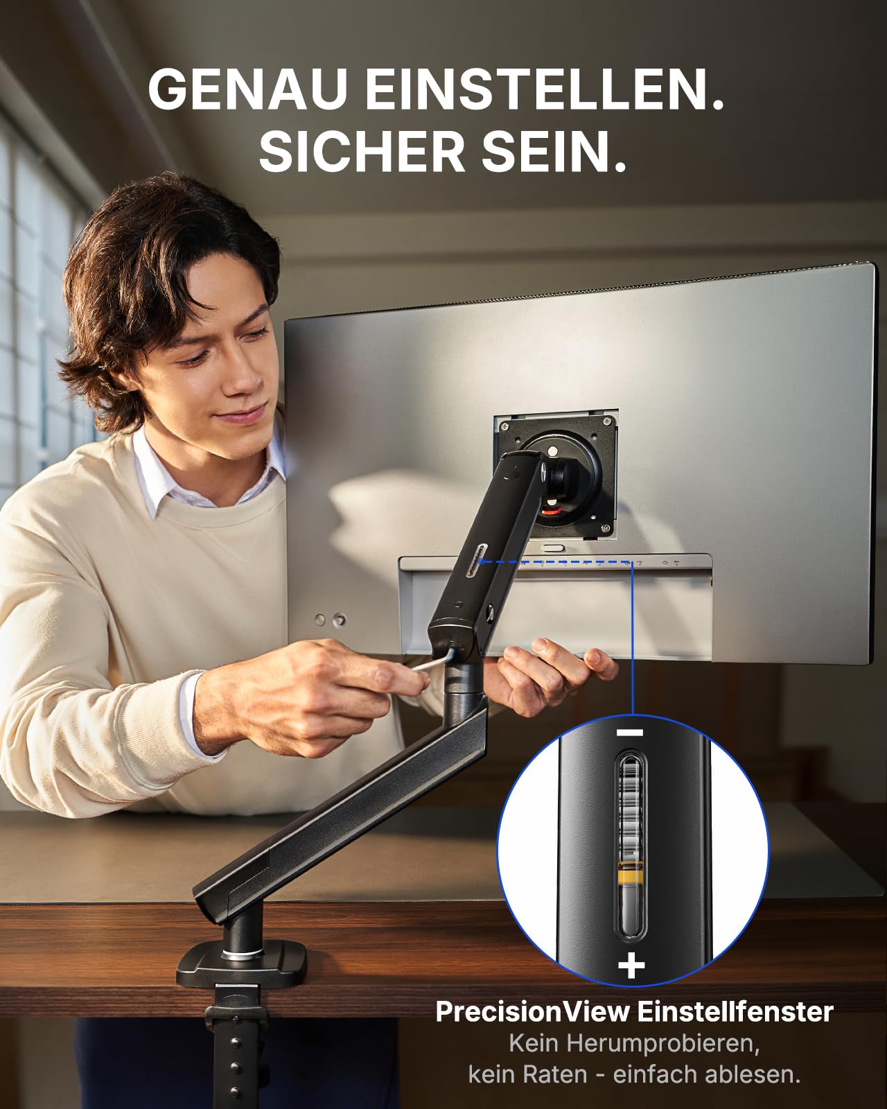 HUANUO Monitor Halterung für 13-32 Zoll, FlowLift Pro Monitorhalterung bis 9 kg, MechaSpring Monitor Arm (Neigung/Schwenk/Rotation) werkzeuglos montierbar, für Gaming & Office, VESA 75/100 mm 5