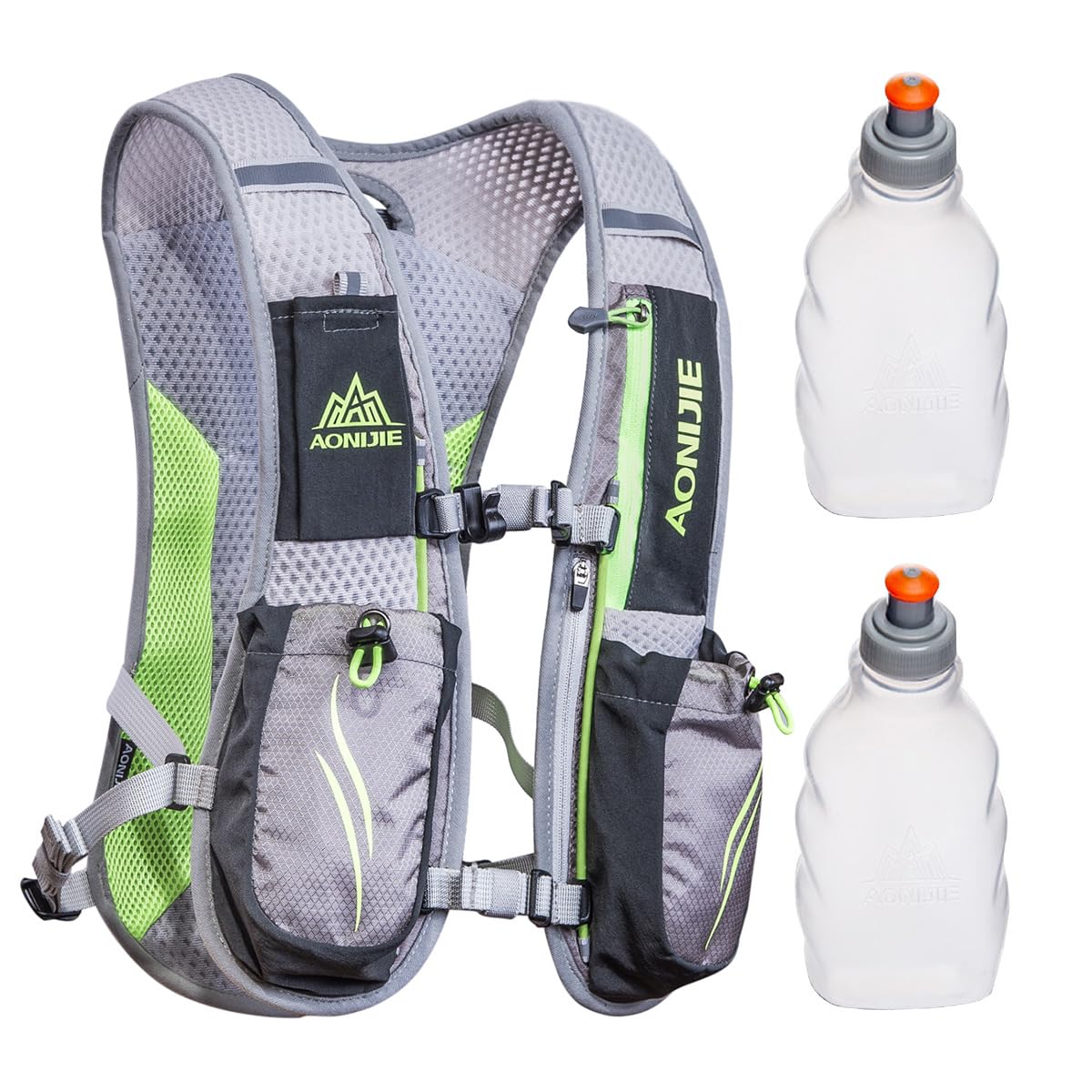 Geila Hydration Backpack, Hydration Vest Outdoors Sport Trail Marathoner Running Race Lightweight Rucksack for Men & Women (Grey set with 2 Water bottle)