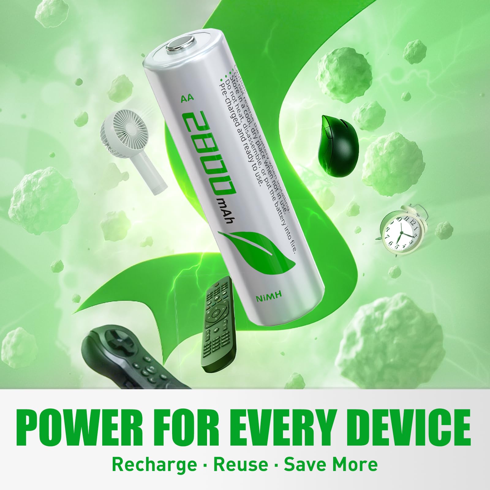 Rechargeable AA Batteries 8Pack, 2800mAh High-Capacity, NiMH, Double A Battery, Long-Lasting, AA Rechargeable Batteries for Household and Office Devices, Pre-Charged - 1.2V Low Self Discharge