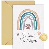 CRTURUNIQ Pet Sympathy Card for Loss of Dog or Cat – Rainbow Bridge Bereavement Memorial Gift with Extra Thick Envelope (Sewn Rainbow)
