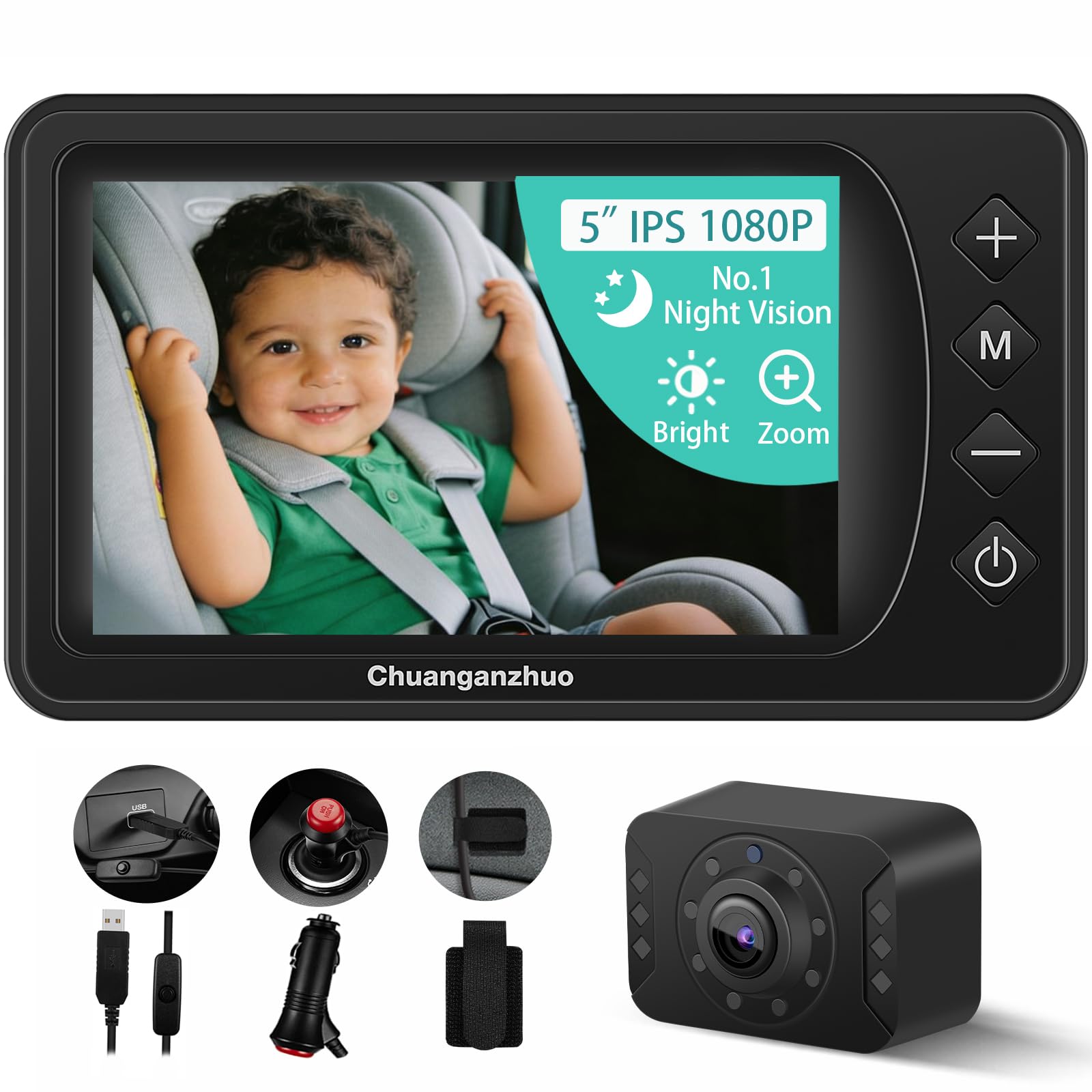 Photo 1 of **UNKNOWN IF MISSING PIECES**5'' Baby Car Camera with NO.1 Night Vision, USB Powered, Mirror/Normal Mode, 1080P IPS Crystal-Clear Car Baby Monitor With Brightness Setting & 3X Zoom, infant Backseat Camera, S100U, 5inch Black