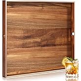 RattanView 24 Inch Extra Large Square Ottoman Table Tray with Handles Large Acacia Wood Serving Decorative Ottoman Wood Tray for Kitchen Coffee Sofa Table Organizer Storage Topper