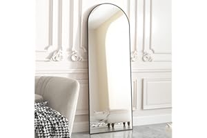 HARRITPURE 65"x22" Arched Full Length Mirror Free Standing Leaning Mirror Hanging Mounted Mirror Aluminum Frame Modern Simple Home Decor for Living Room Bedroom Cloakroom, Black