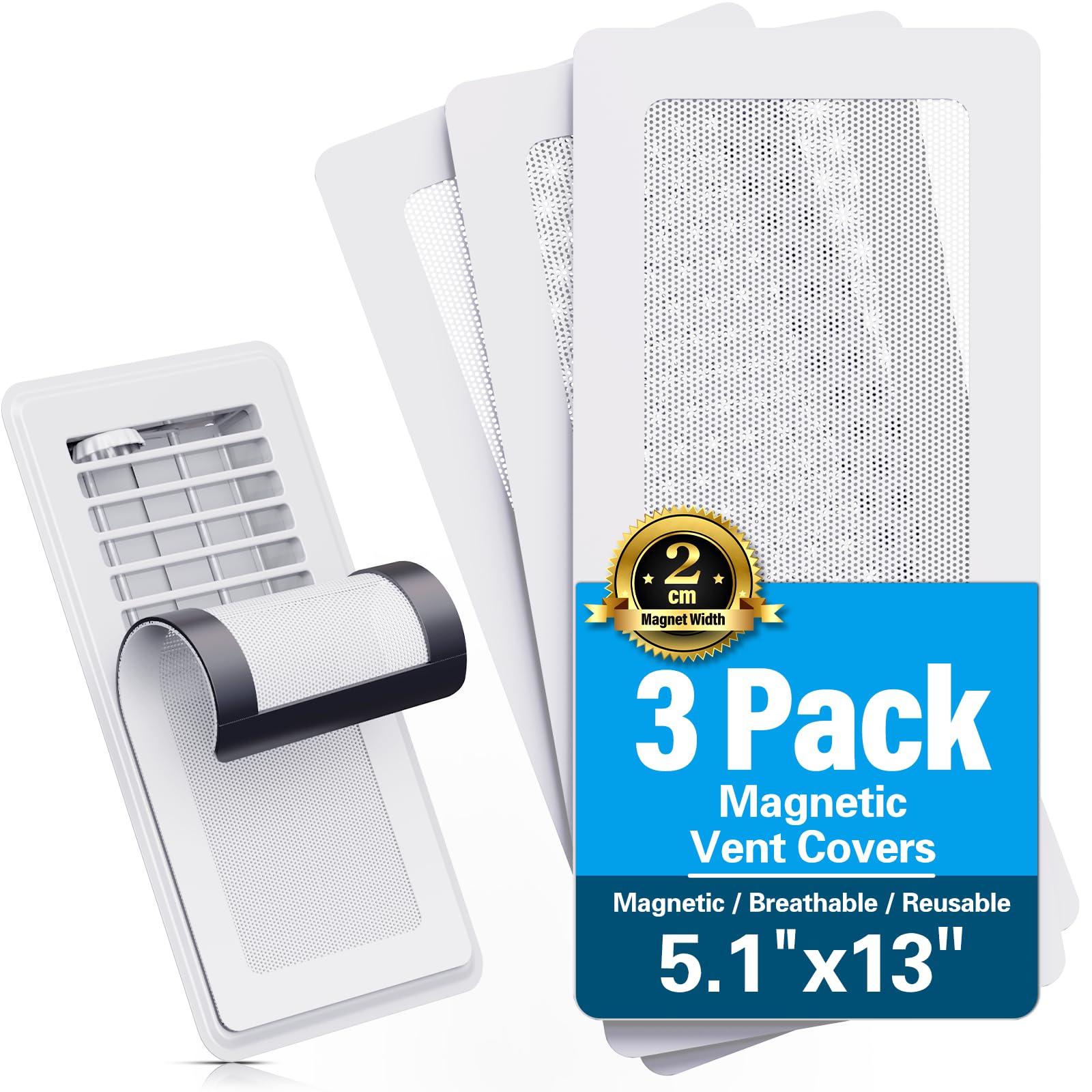Photo 1 of Magnetic Vent Screen Mesh Covers 3 Pack, Floor Vent Covers, Vent Covers for Home Floor, for Floor, Wall & Ceiling Registers of Width 5" to 6", Length 13" to 14", Floor Air Vent Filters, White