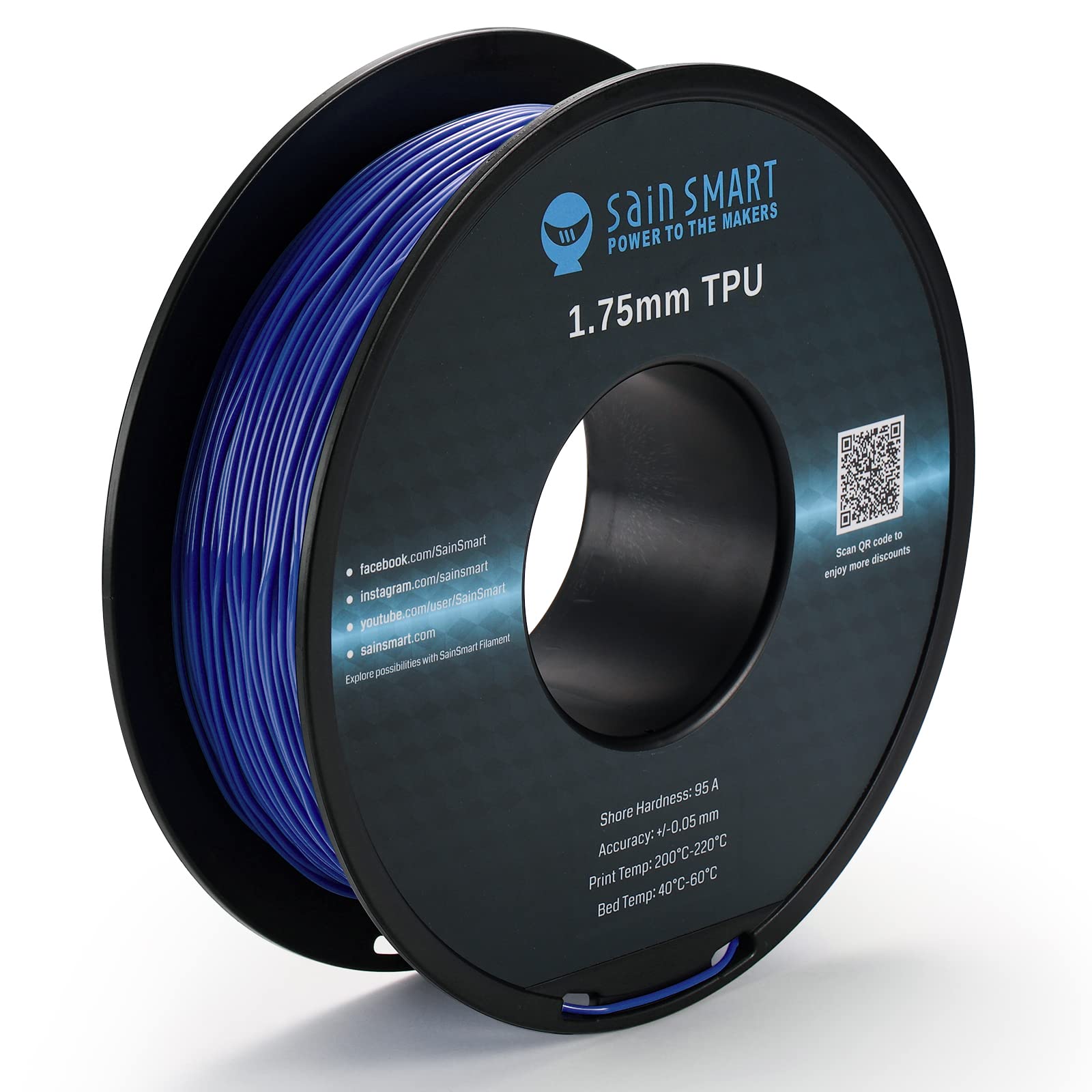 SainSmart Flexible TPU 3D Printing Filament, 1.75 mm, 0.8 kg, Dimensional Accuracy +/- 0.05 mm, Galaxy Blue