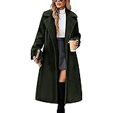 Yusongirl Women Fleece Long Coat Sherpa Cardigan Lapel Trench Jacket Oversized Button Faux Fur Fall Winter Outfit with Pocket