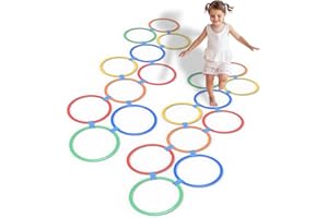 Oranmew Hopscotch Rings, 2-Set – 20 Round Hoops (11-inch) + 30 Connectors, Agility Rings for Kids, Builds Gross Motor Skills, Preschool & Kindergarten PE, Indoor/Outdoor Playground Obstacle Course