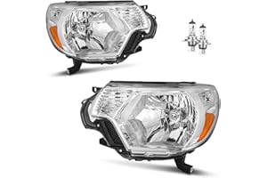 KarSpareHub Headlights Assembly for 2012-2015 Toyota Tacoma Headlamp Replacement Chrome Housing Amber Reflector Driver & Pass