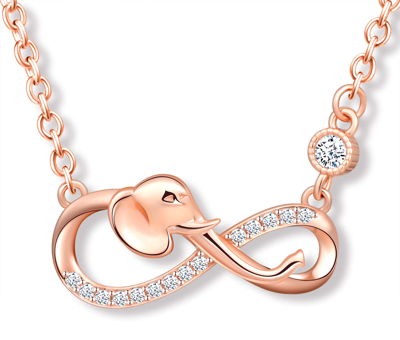 MicLee Women's girl's Necklace pendant, 925 Sterling Silver necklace, Cute elephant and infinity symbol necklace, Unique animal design necklace pendant, Inlaid zircon, shining pendant, rose gold