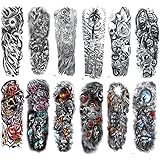 BEAYFILY 12 Sheets Extra Large Temporary Tattoos,Full Arm Temporary Tattoo Stickers,Black Body Tattoo Stickers for Men Women Adults (01)