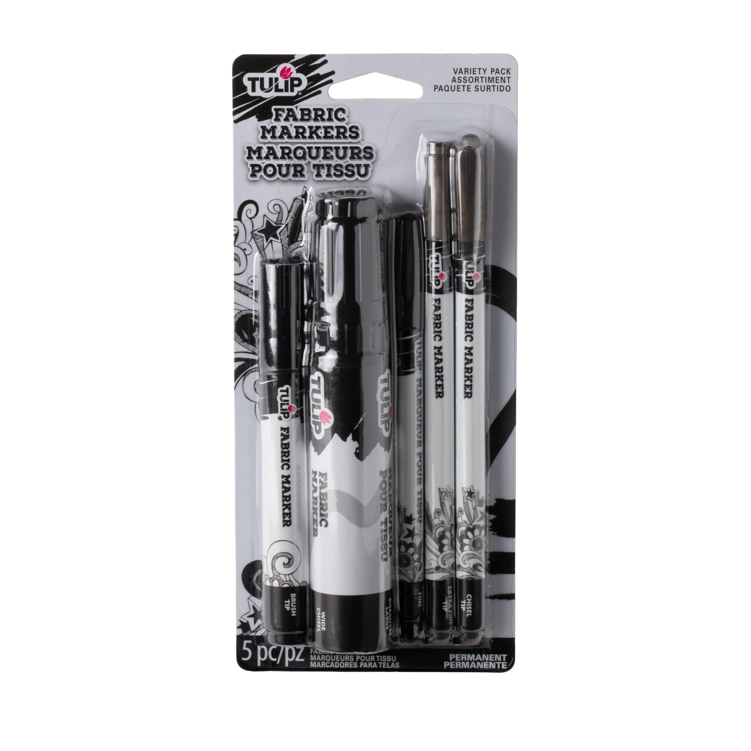 I Love To Create Tulip Fabric Markers Variety Pack 5/Pkg-Black Assorted Tips, Other, Multicoloured