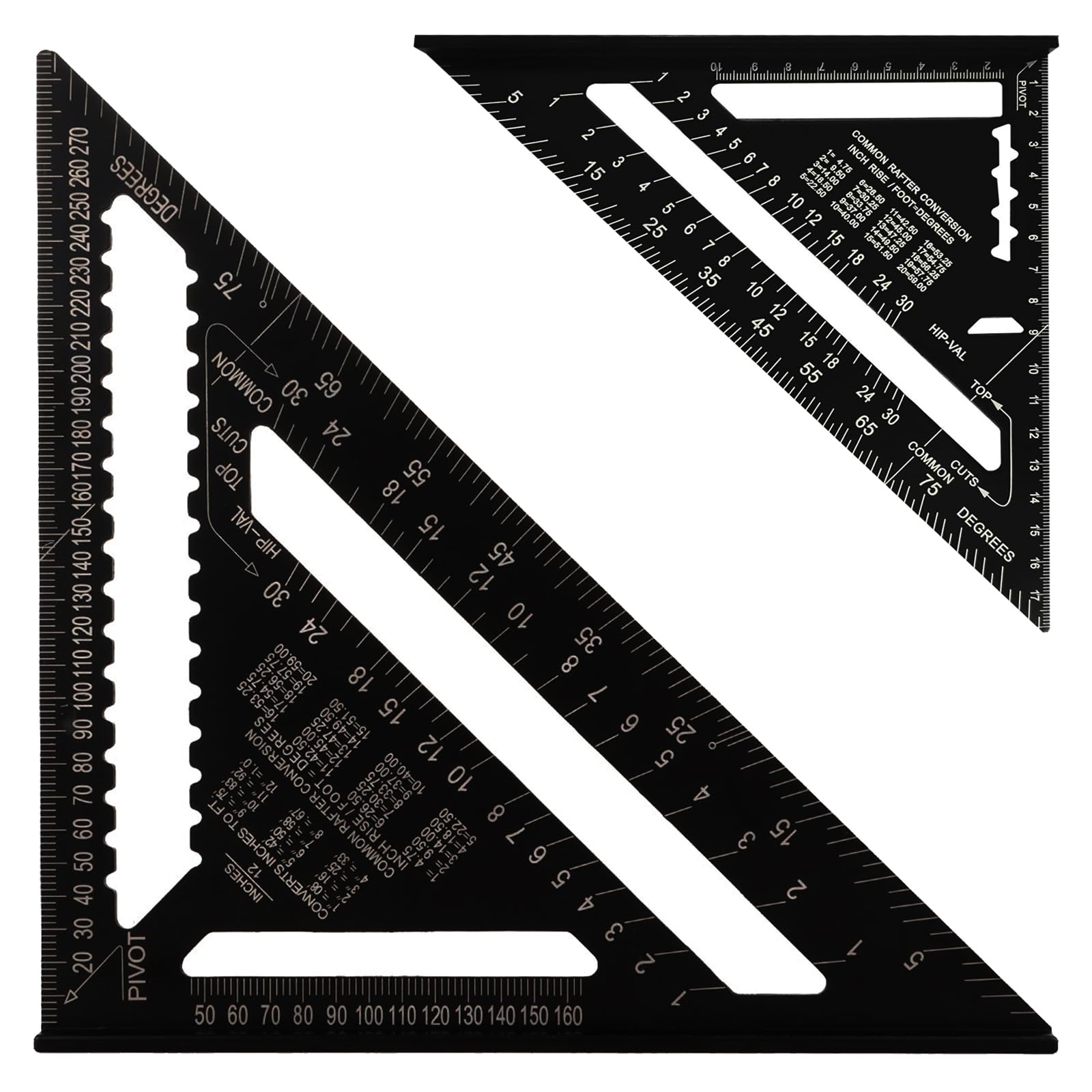 DAJAVE 2 Pcs Speed Square 7 inch 12 inch Carpenters Square Metric Metal Roofing Squares Set Rafter Squares for Carpentry, Woodworking, Roofing, Framing, Engineering, Tiling