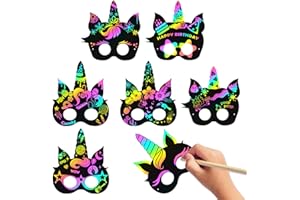 MALLMALL6 24Pcs Magic Horse Mask Scratch DIY Masks Party Favors Color Reveal Scratchboard Magic Horse Theme Birthday Party Supplies Decorations Dress Up Costumes Crafts Kit for Boys Girls