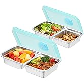Pamevadong Reusable Stainless Steel Snack Containers with Lids,Double Compartment 2 Condiment Containers,Grab and Go Divided Snack Food Storage for Kids Adults, Sauce Cups for School, Trave (2)