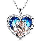 POPKIMI 925 Sterling Silver Sister Necklace - Birthday Gift for Sisters, Mom, Daughter - Always My Sister Forever My Friend Crystal Necklace for 2/3/4/5 Sisters
