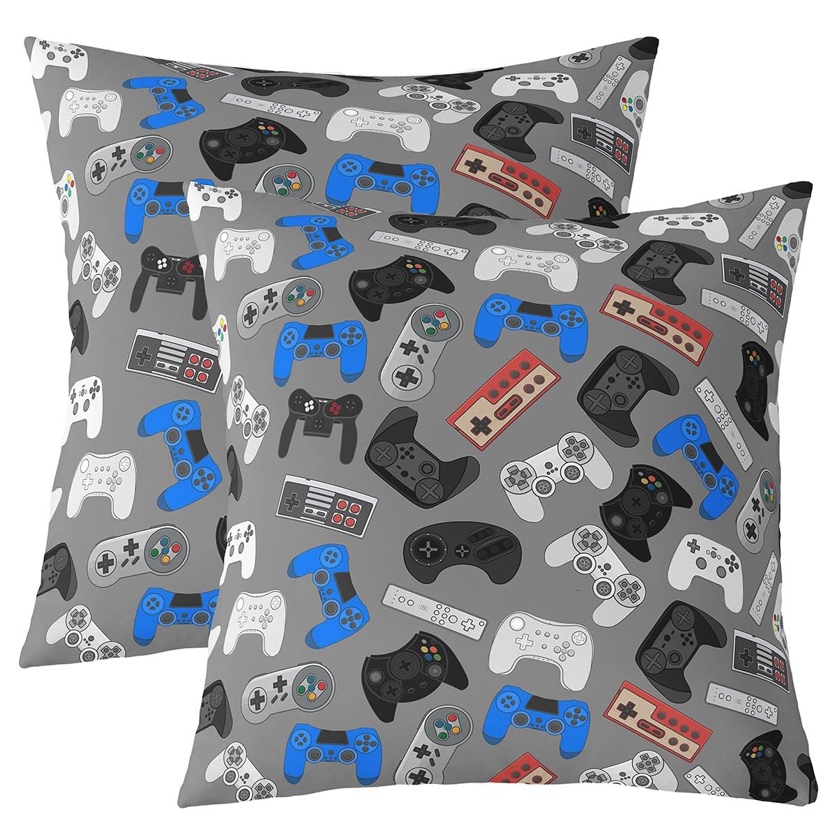 Loussiesd Pack of 2 Gamepad Decorative Throw Pillow Covers Soft Kids Gamer Gaming Square Cushion Case Set for Sofa Bedroom Living Room Boys Game Room Decor Grey Pillow Cases Pillowcases 20x20 Inch