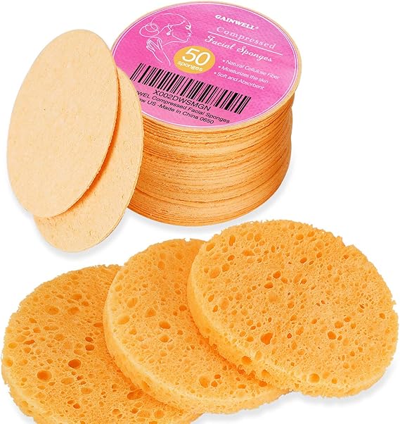 50Count Compressed Facial Sponges, GAINWELL Cellulose Facial Sponges