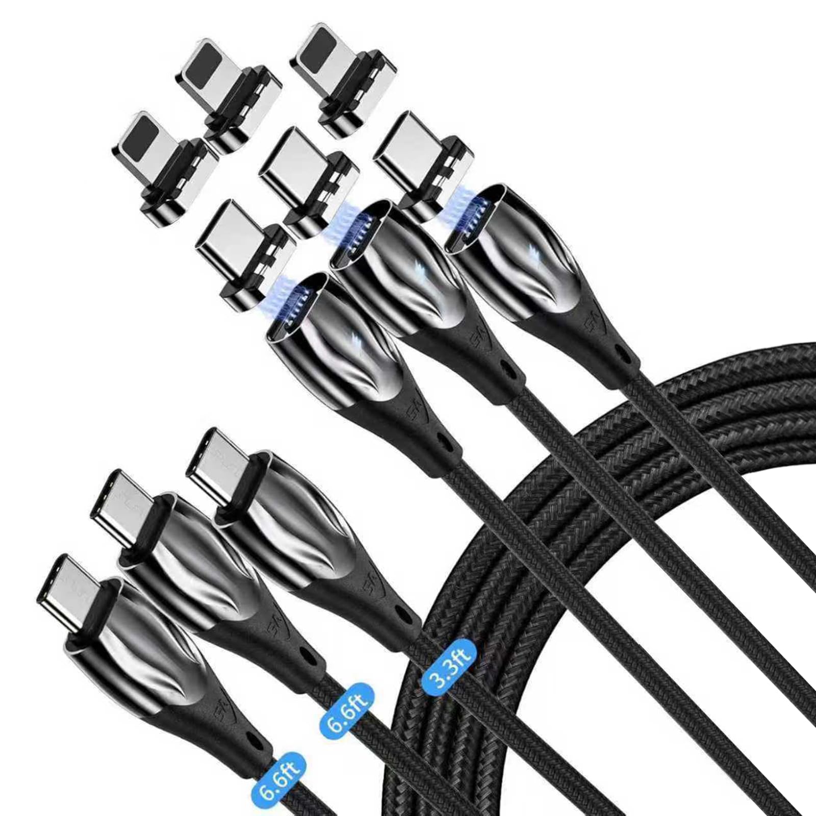 Photo 1 of 100W Magnetic Charging Cable Type c, 2 in 1 USB C to USB C?Lightning 5A Fast Charging?480Mbps Data Transfer, USBC Magnetic Phone Charger Cord for iPhone Samsung iPad MacBook (3Pack:3.3/6.6/6.6FT)