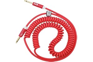 Aestivate Coiled Guitar Cable Electric Instrument Cable 10 ft Curly Instrument Cable Coil Guitar Cable Stretchable Straight to Straight Dual Straight Plugs (Red)