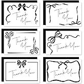 Whaline 50 Pack Bow Thank You Cards with Envelopes Stickers Black Bowknot Greeting Card Coquette Blank Note Cards for Wedding Baby Shower Birthday