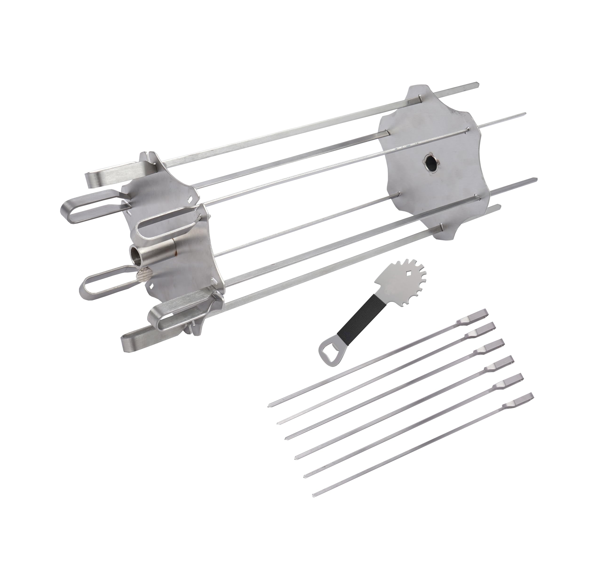 B1bee Rotisserie Kebab Skewer Set – 14 mm (0.55”) Internal Diameter, Stainless Steel BBQ Skewers for Grills, Perfect for Shish Kebabs, Shawarma & Grilled Vegetables, Includes Bonus Griddle Scraper