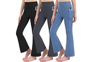 Yitoco Girls Flare Leggings with Pockets High Waisted Bootcut Kids Yoga Pants Dance Workout Athletic Bell Bottoms