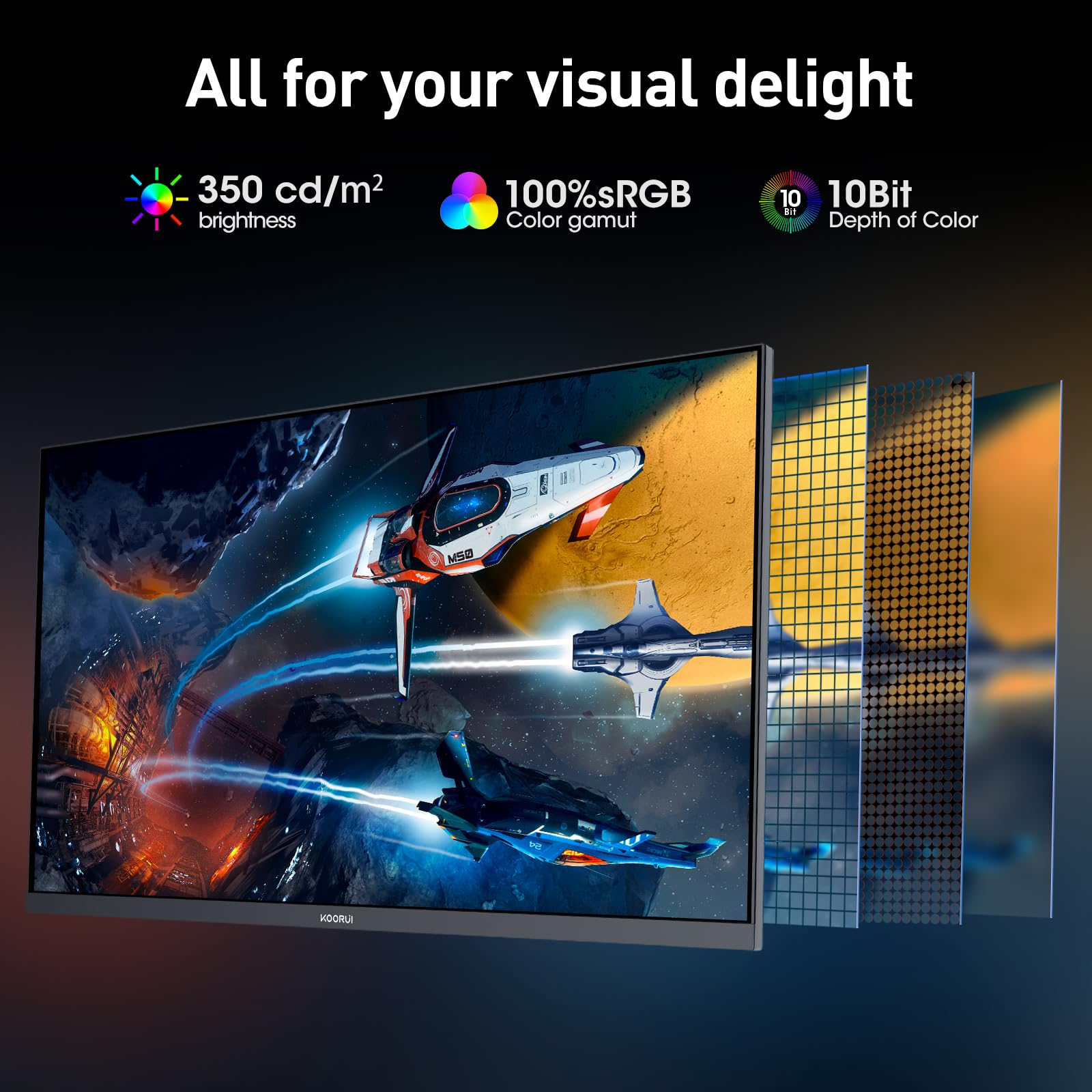 KOORUI G2741L Gaming Monitor 27 Zoll, Dual-Modus 4K UHD 3840x2160 at 160Hz und FHD at 320Hz PC Bildschirm, Fast IPS 1ms HDR 400, 2xHDMI 2.1&DP1.4 7