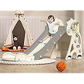 Sephyroth Toddler Slide for Toddler Age 1-3 Indoor Plastic Slide Outdoor Playground Climber Slide Playset with Basketball Hoo