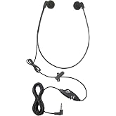 ECS WordHear-O 3.5mm Transcription Headset, Under Chin Style | In-line Stereo/Mono &amp; Volume, 10' Cord, Clothing Clip, 3 Extra Pair Sponges, Compatible with 3.5 mm plug PC and Transcribers