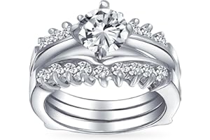 BLING JEWELRY Bridal Traditional Cubic Zirconia 2-3 CTW Round Brilliant Cut Solitaire Marquise AAA CZ Band Inset Guard Enhancers Engagement Ring vWedding Ring Set For Women .925 Sterling Silver