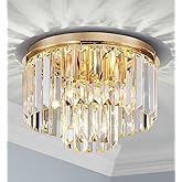 AGV LIGHTING CL006G Crystal Ceiling Light Fixture, Modern Semi Flush Ceiling Light, D12 x H8, E12 Base 3-Lights, Gold Finish