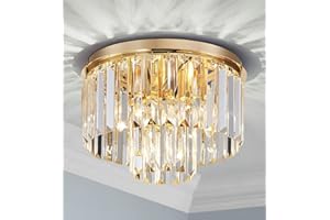 AGV LIGHTING CL006G K9 Crystal Ceiling Light Fixture, Modern Flush Mount, D12 x H8, E12 Base 3-Lights, Clear Crystal & Shine 