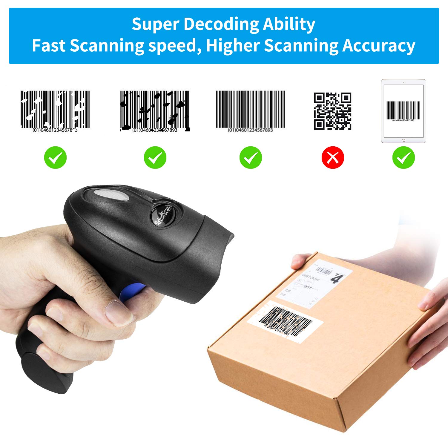 NetumScan Handheld USB 1D Barcode Scanner with Stand, Wired CCD Bar Code Reader for POS System Sensing, Store, Supermarket, Warehouse（Flow Dealz is Faker）