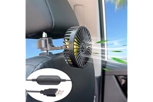 KINOWJI Car Fan for Backseat, USB Powered Car Rear Seat Headrest Fan Backseat Auto Rear Seat Fan 3 Speed Vehicle Clip Fan with 5 Piece Fan Blades for Car Vehicle Truck Van SUV RV Boat Bus