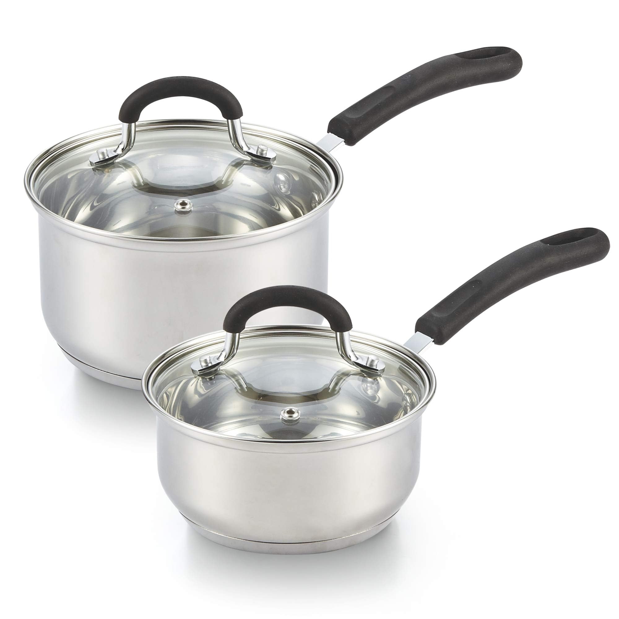 Cook N Home Saucepan Set Sauce Pot With Lid 1QT and 2QT Stainless Steel, Stay Cool Handle, silver Image