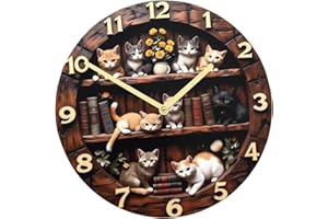IEUDNS Cat Pattern Wall Clock Wall Ornament Wooden Aesthetic Non Ticking Timepiece Art Clock for Home Coffee Shop Living Room