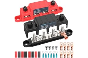 CAMWAY Battery Power Distribution Block Busbar,250A 12-48V M10-3/8inch Studs Battery Busbar Terminal Block for Boat Marine Automotive RV Solar System(Positive and Negative)