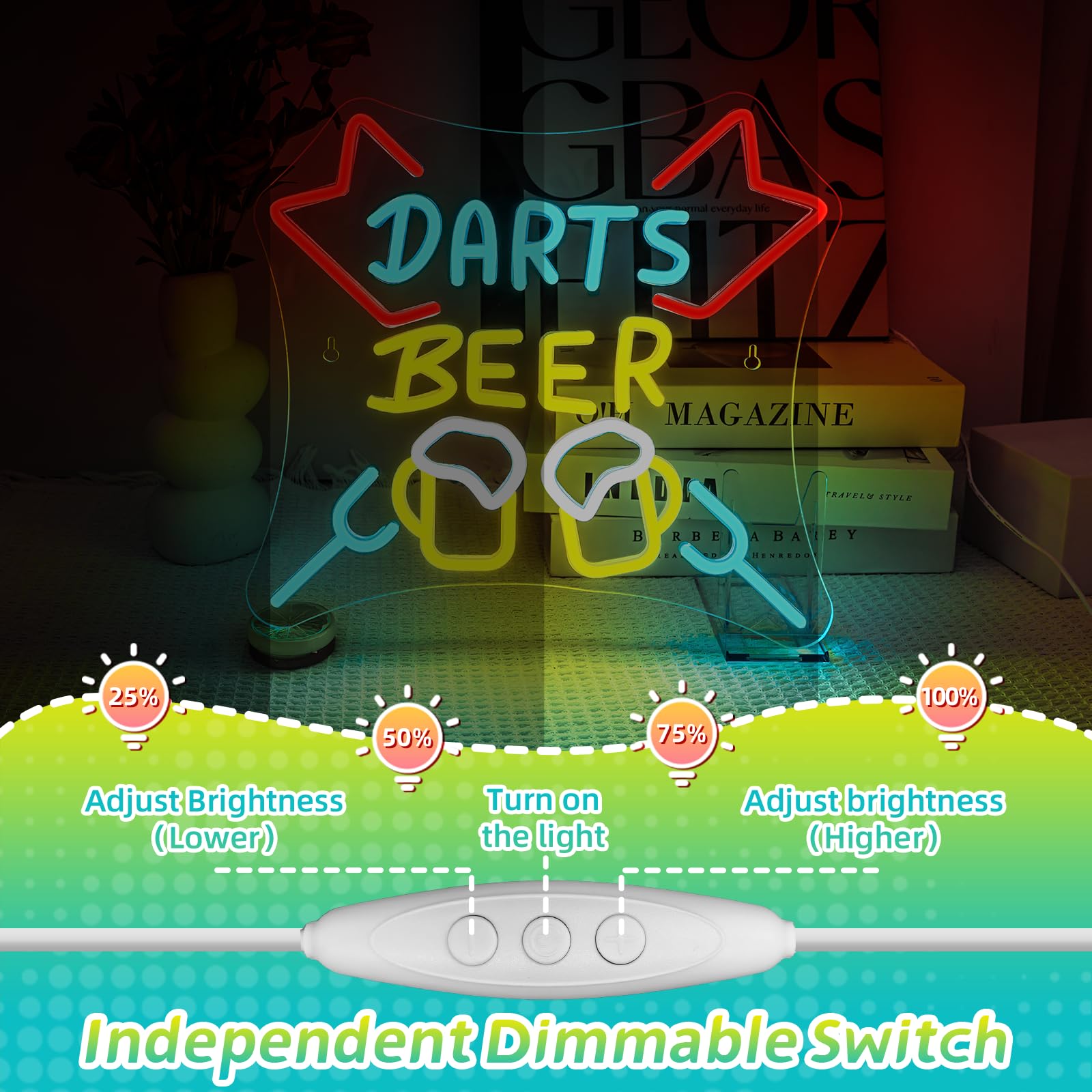 SIGNSHIP Dart Neon Schild Dimmbar Darts Bar Led Schild USB Schnittstelle Dart Neon Sign Darts Game Led Schild für Wand,Leuchtreklame für Spielzimmer Kneipe Heim Bar Club Männerhöhle Party Dekor 8