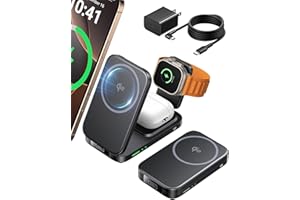 INIU 3 in 1 Wireless Charging Station, Qi2 Certified 15W Travel Charger for Apple Multiple Devices, Foldable Magnetic Wireless Charger Stand for iPhone 17 16 15 14 13 12 Series Apple Watch AirPods