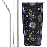 sagacitrix Star and Moon Tumbler with Straw Lid Insulated Travel Coffee Mug 20 OZ Stainless Steel Cup for Outdoor Car Office Kitchen