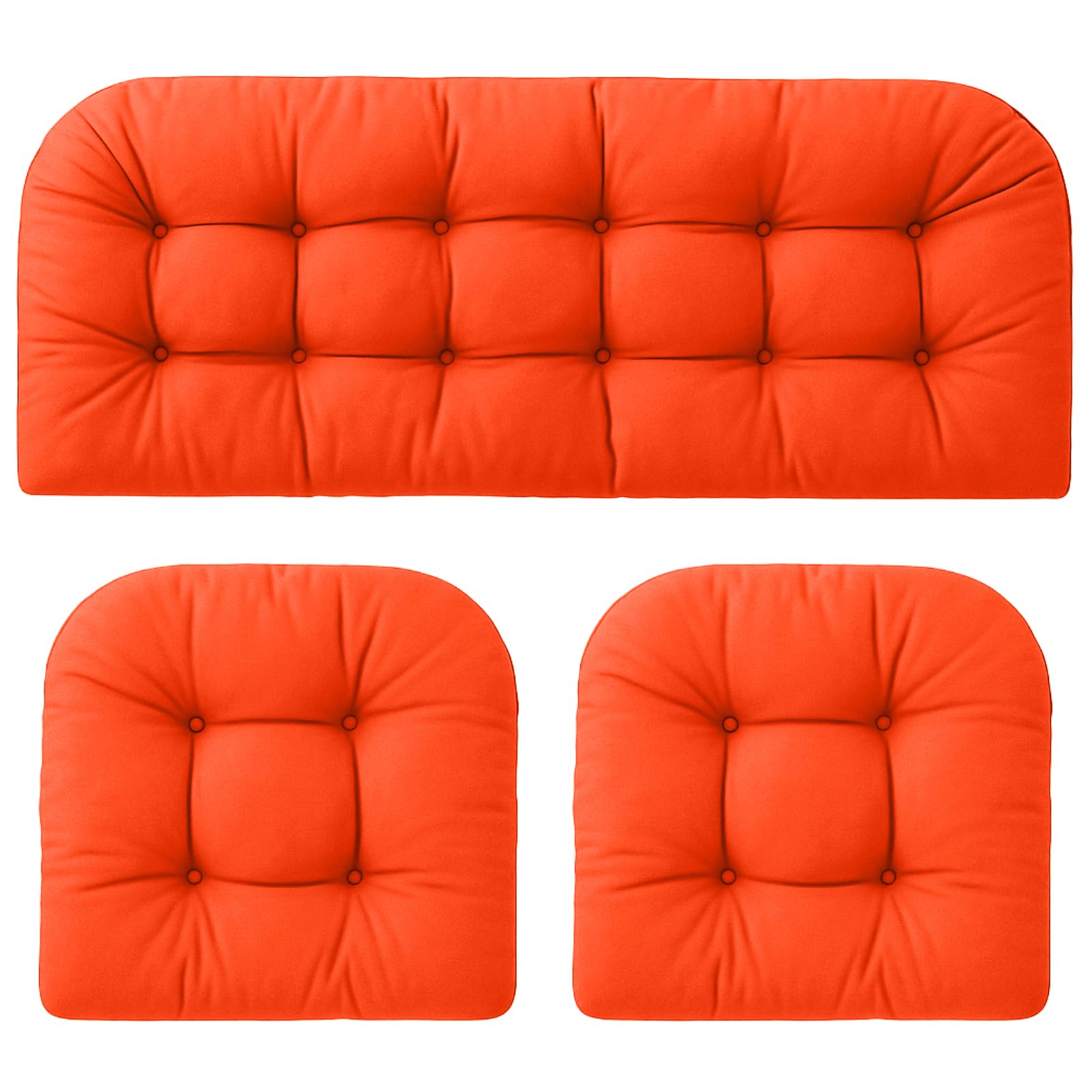 Photo 1 of Barydat 3 Pack Wicker Furniture Cushions Fall Waterproof Outdoor/Indoor Tufted Wicker Chair Cushions Orange 1 Loveseat and 2 U-Shape Rattan Chairs for Patio Furniture, Rattan Love Seat, Bench
